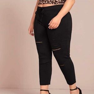 NEW plus ripped drawstring waist cropped pants